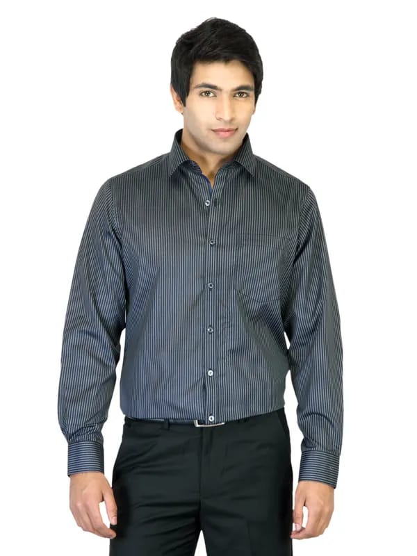 Indigo Nation Men Striped Black Shirt