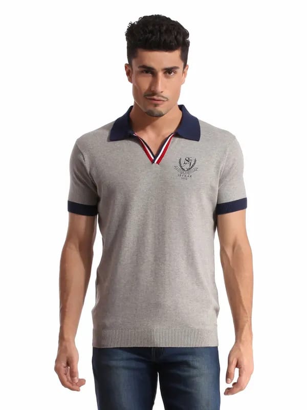 Spykar Men Grey Polo T-shirt