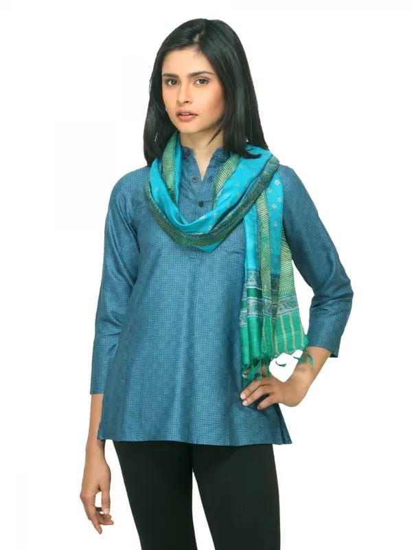 Fabindia Women Mughal Printed Blue Stole