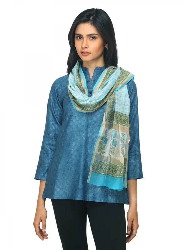 Fabindia Women Chanderi Blue Stole