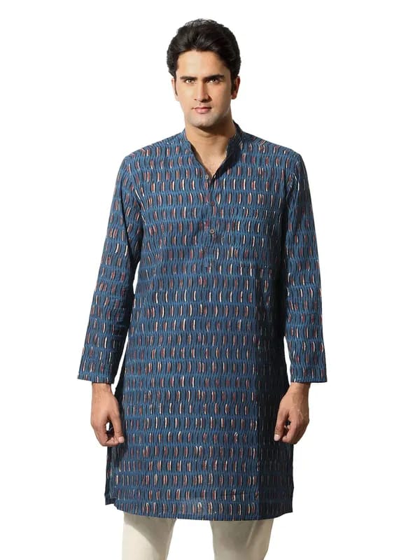 Fabindia Men Printed Blue Kurta