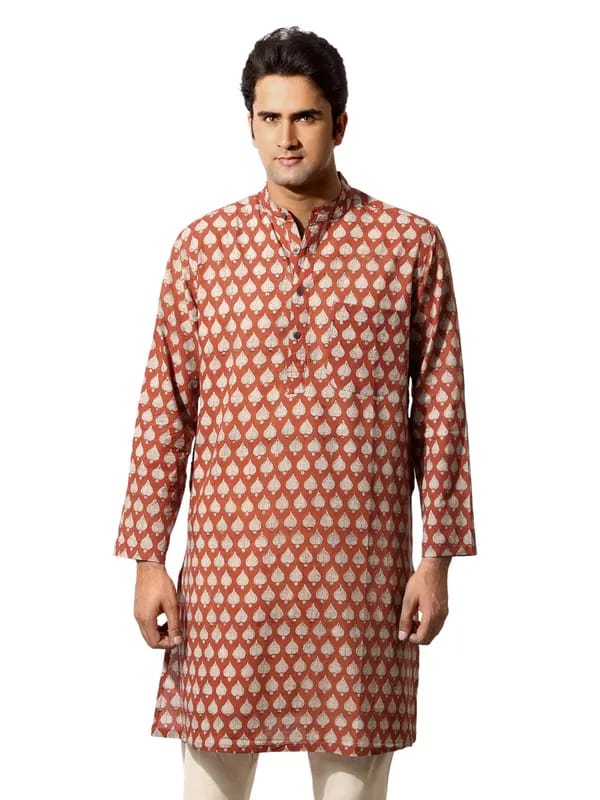 Fabindia Men Printed Red Kurta