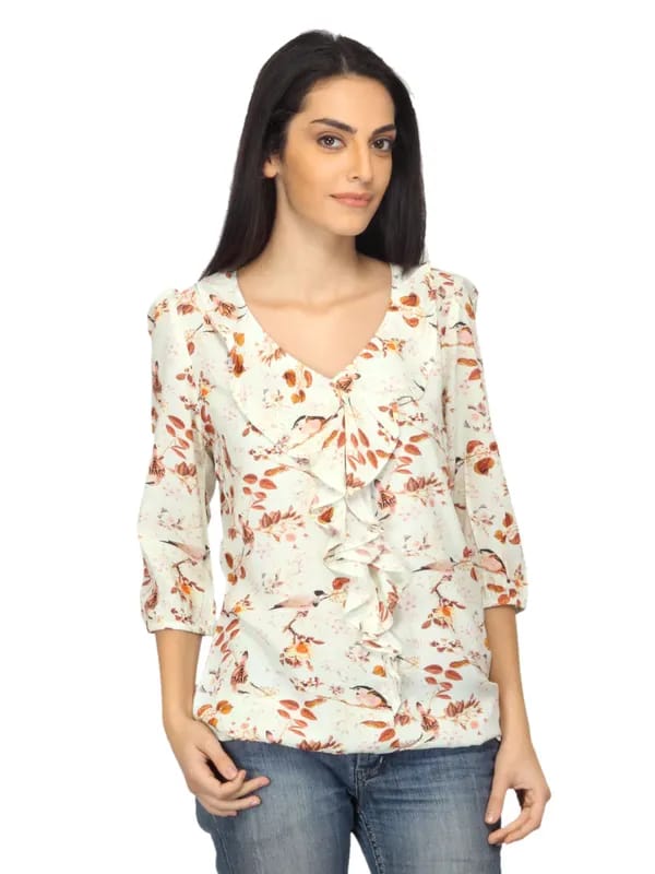 Arrow Woman Printed Cream & Brown Top