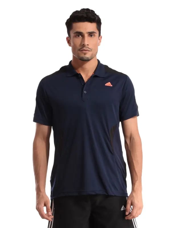 ADIDAS Men Navy Blue Polo T-shirt