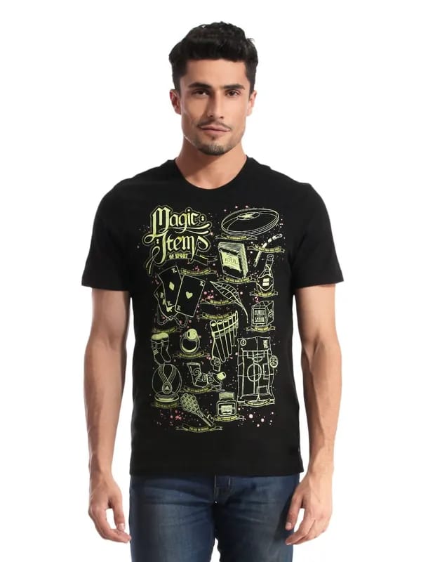 ADIDAS Men Graphic Black T-shirt
