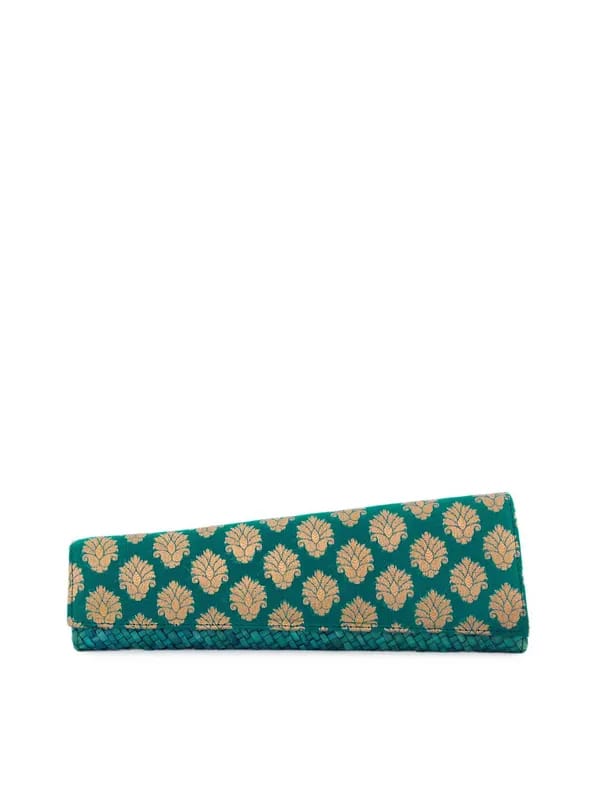 Fabindia Women Green Brocade Clutch