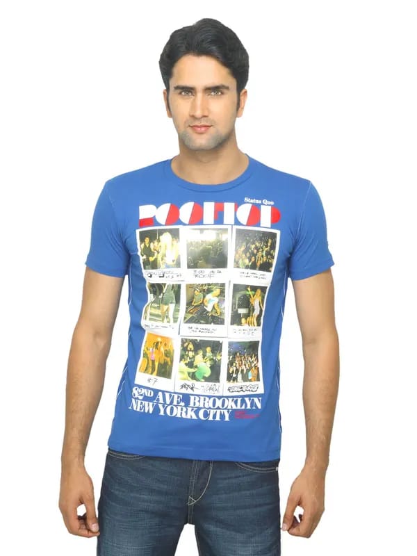 Status Quo Men Printed Blue T-shirt