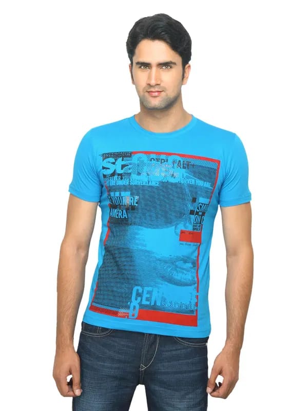 Status Quo Men Printed Blue T-shirt
