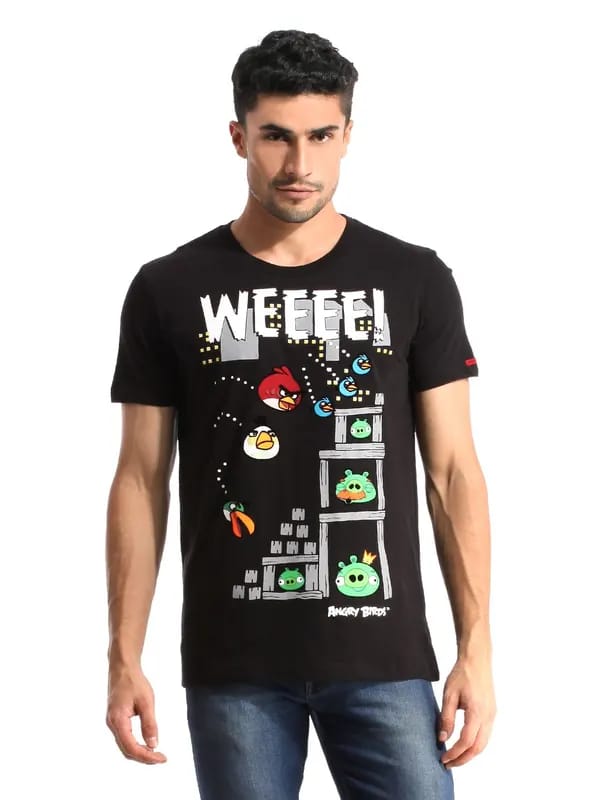 Angry Birds Men Printed Black T-shirt