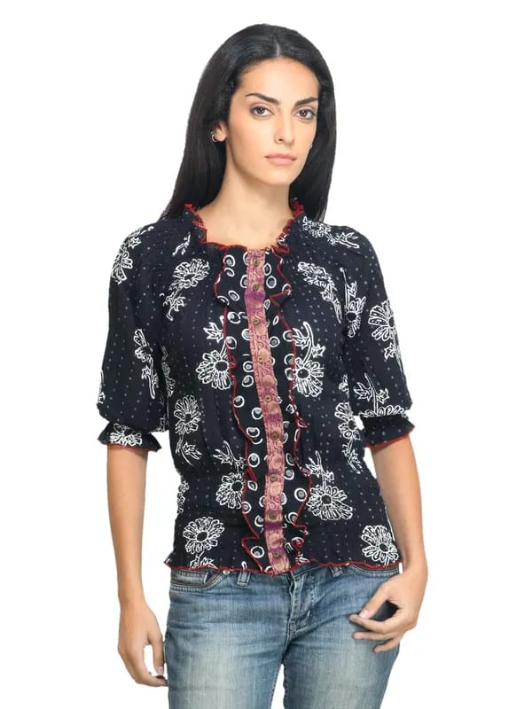 Mother Earth Women Printed Black Top
