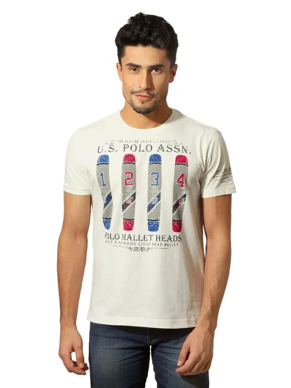 U.S. Polo Assn. Denim Co. Men Printed Cream T-Shirt