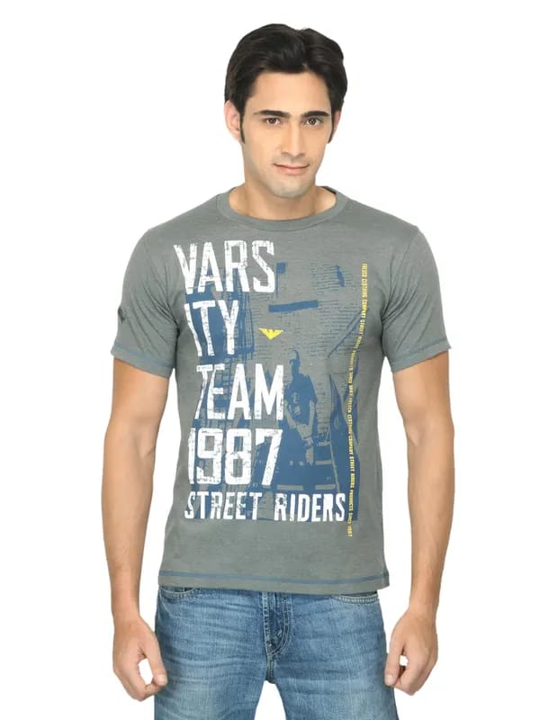Classic Polo Men Printed Grey T-shirt