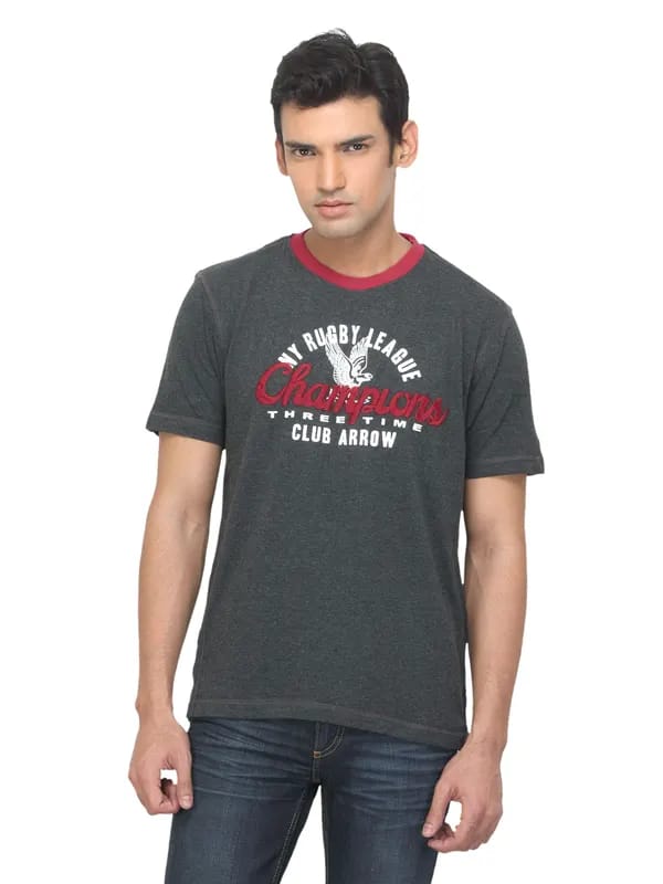 Arrow Sport Men Printed Charcoal T-shirt