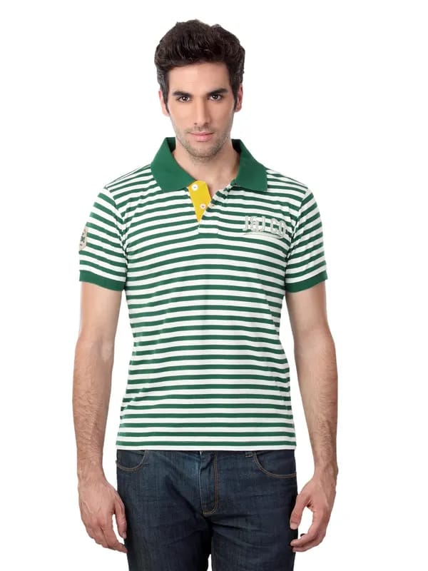 Jack & Jones Men White & Green Polo T-shirt