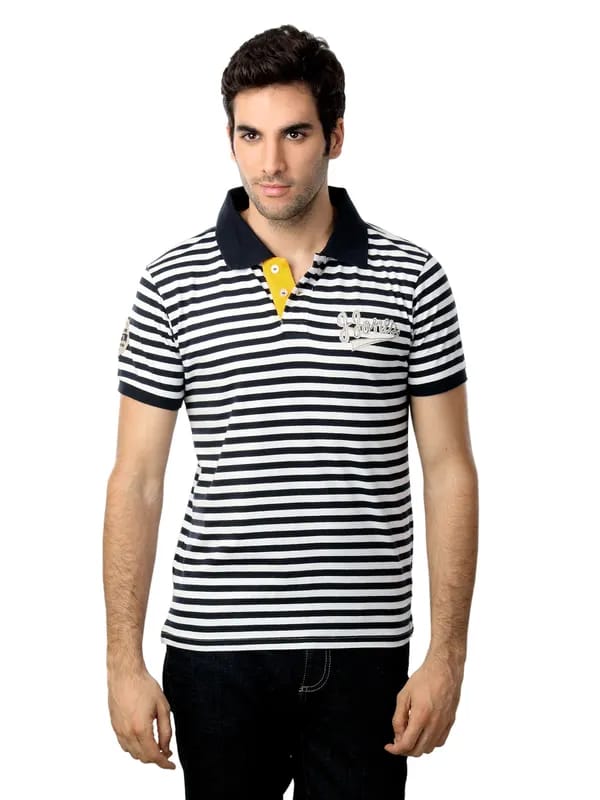 Jack & Jones Men White & Navy Blue T-shirt