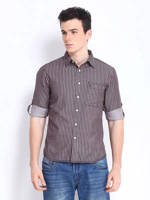 Wrangler Men Brown Striped Shirt