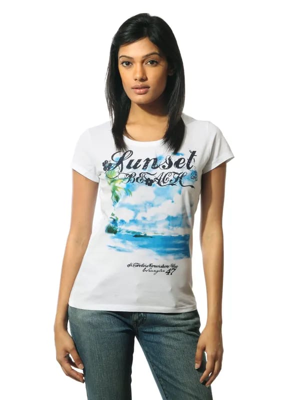 Wrangler Women Sunset Beach White T-shirt