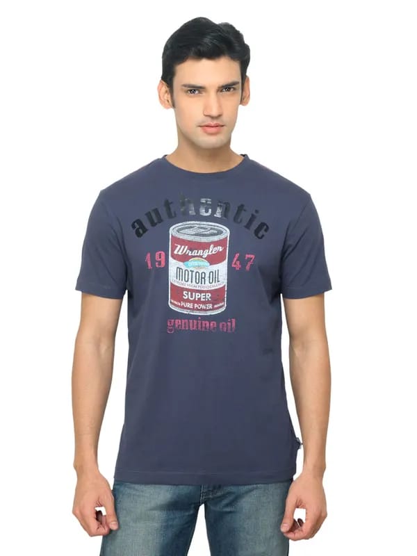 Wrangler Men Motoroil Navy Blue T-shirt