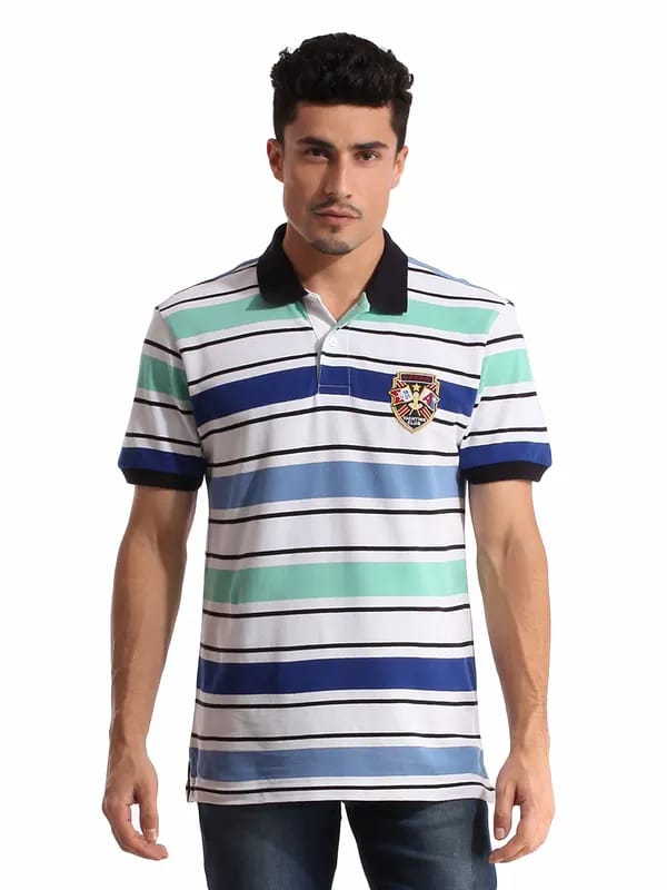 Arrow Men Striped White T-shirt