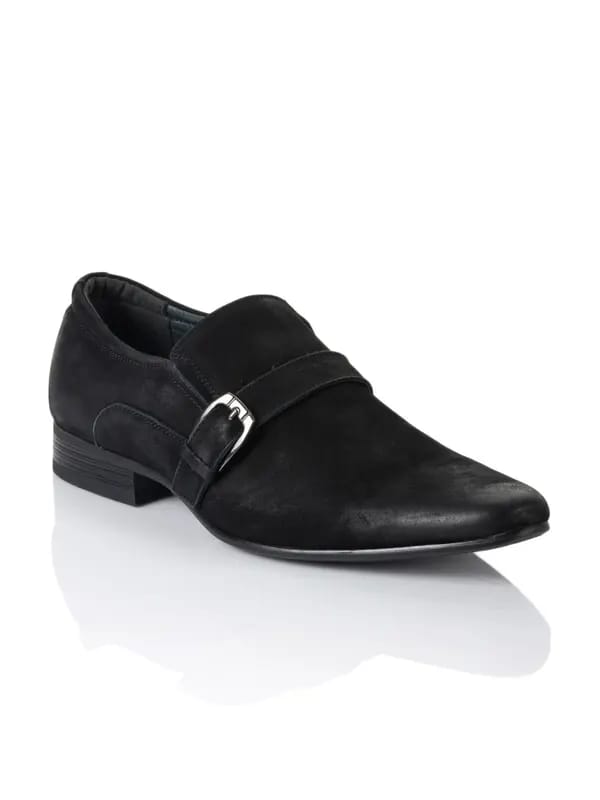Cobblerz Men Black Leather Semiformal Shoes