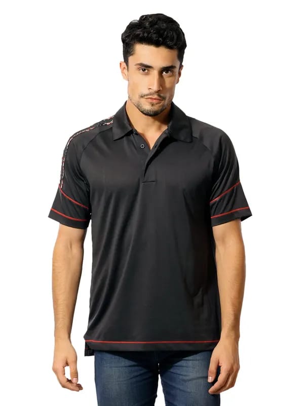 ADIDAS Men Polo Black T-shirt