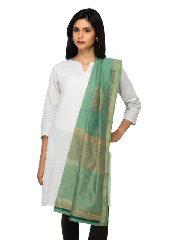 Fabindia Women Green Chanderi Dupatta
