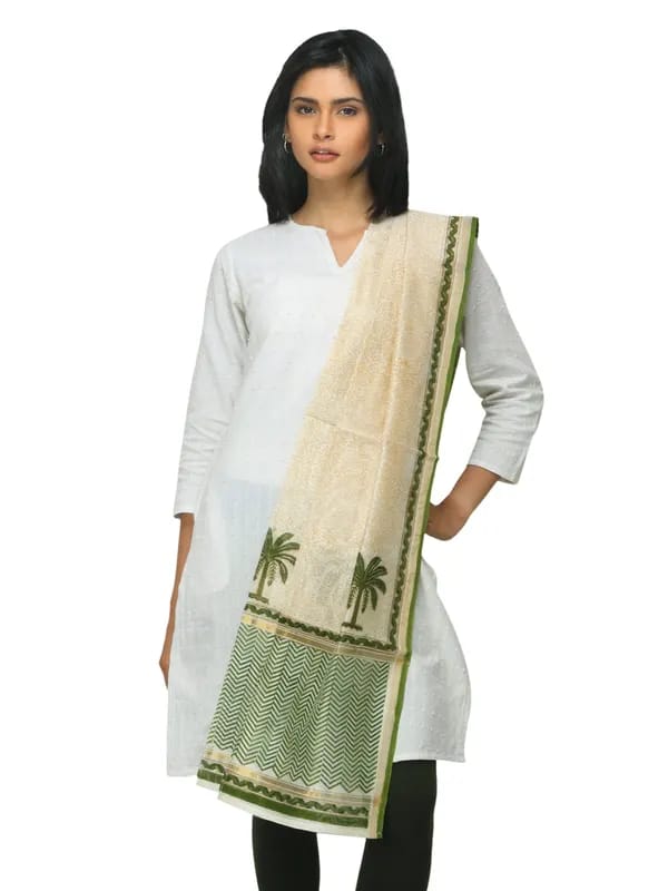 Fabindia Women Green Chanderi Dupatta