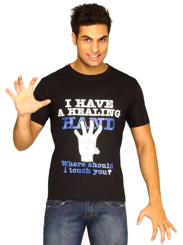 Myntra Men's I Have Healing Hand Black T-shirt