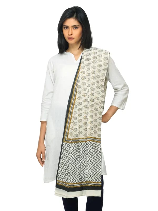 Fabindia Women Printed Off White Dupatta