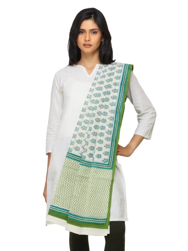 Fabindia Women Printed Green Dupatta