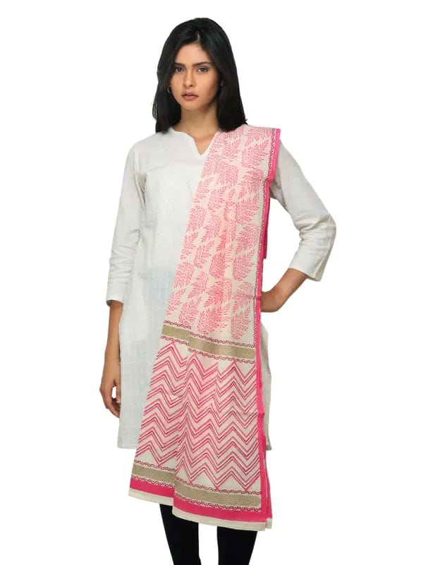 Fabindia Women Printed Pink Dupatta