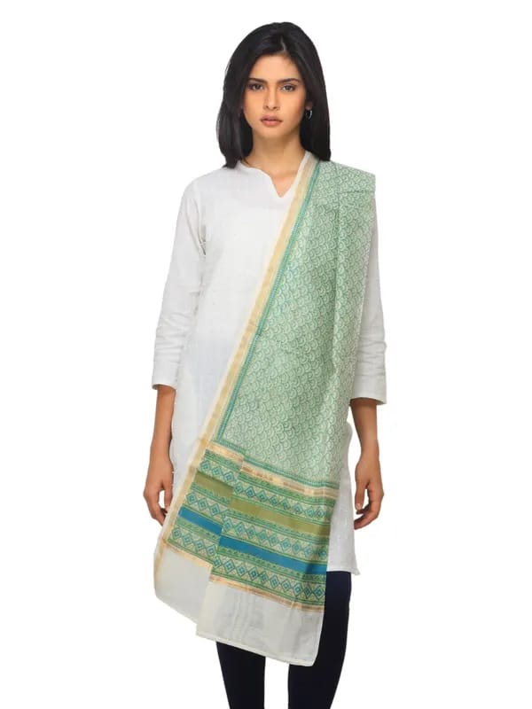 Fabindia Women Green Chanderi Dupatta