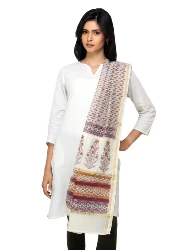 Fabindia Women Printed Off White Dupatta