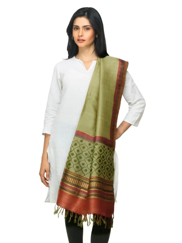 Fabindia Women Khaki Tussar Dupatta