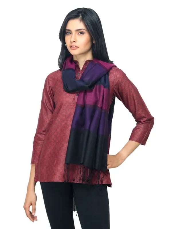 Fabindia Women Black Silk & Wool Stole