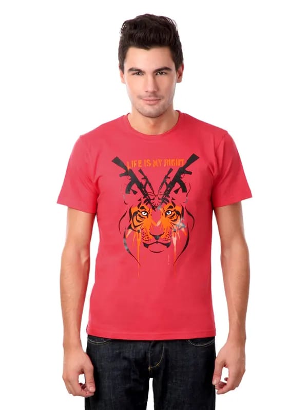 Myntra Men Red Life Is My Right T-shirt