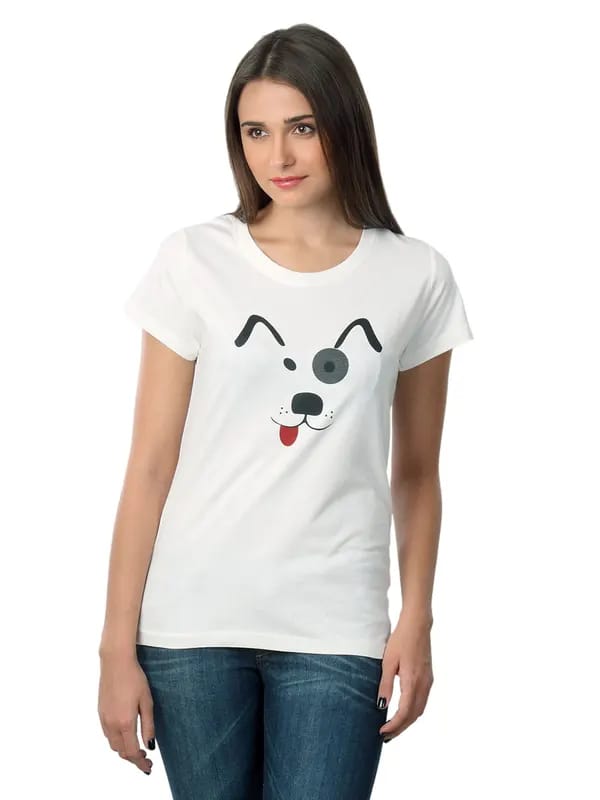 Myntra Women Cute Dog White T-shirt