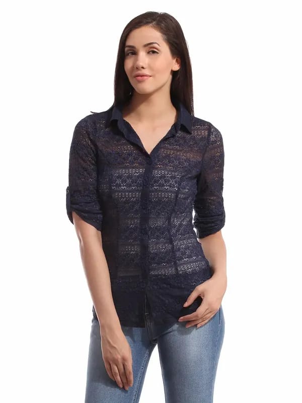 Tonga Women Navy Lace Shirt