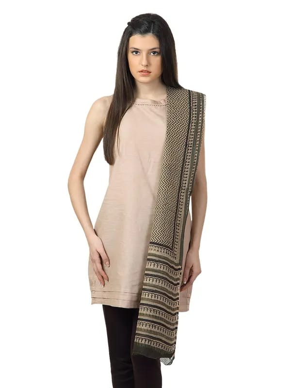 Fabindia Women Printed Green Dupatta