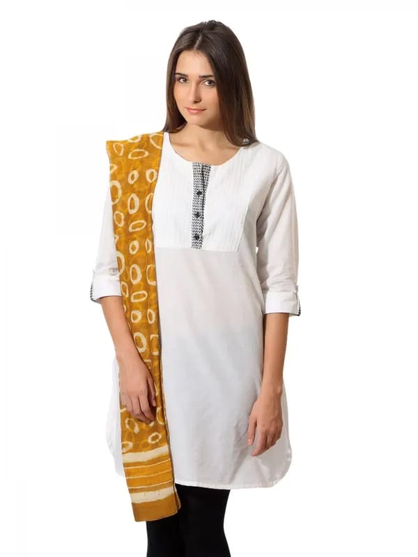Fabindia Women Mustard Chanderi Hand Printed Stole