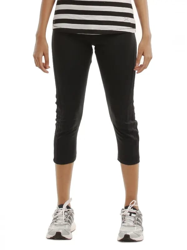 ADIDAS Women Black Silver Tights Capri