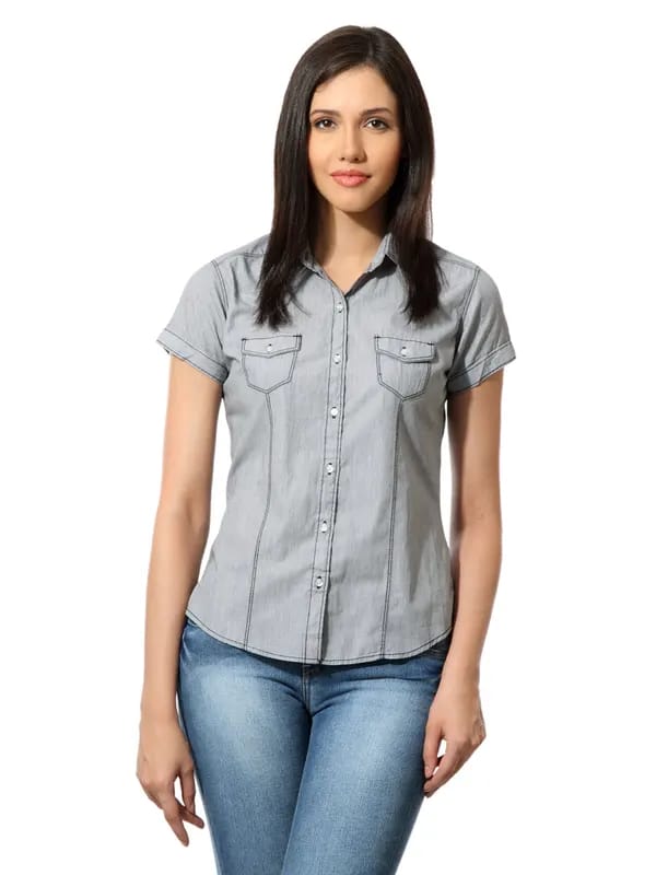 Lee Women Arona Grey Striped Shirt