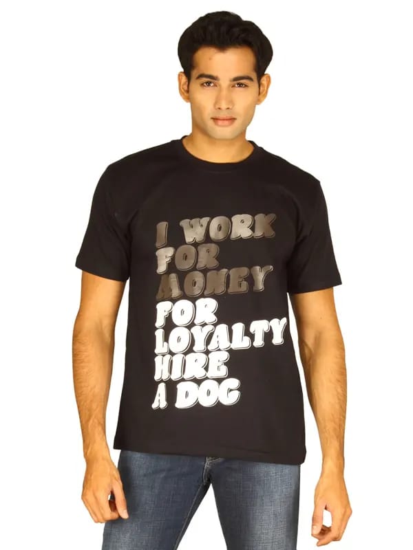 Myntra Men's I work for money Black T-shirt
