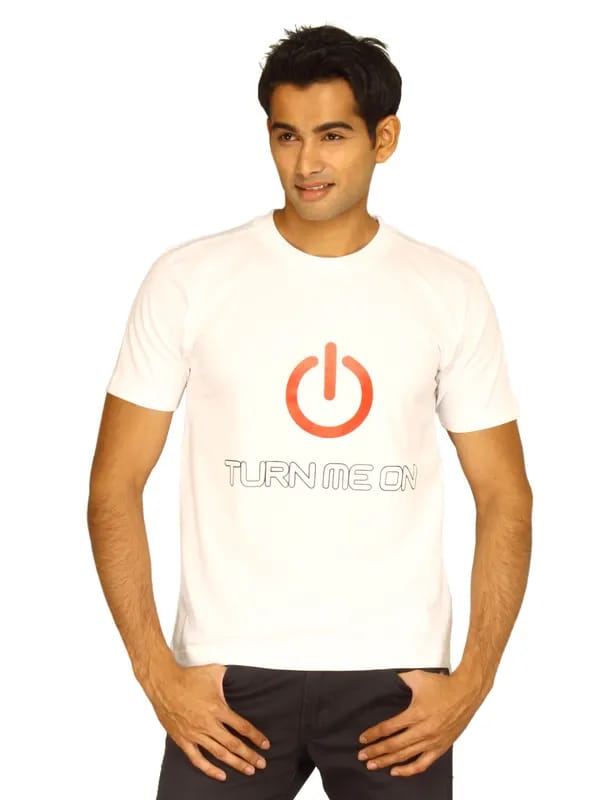 Myntra Men's Turn me on White T-shirt