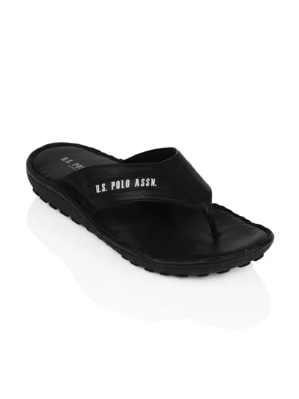 U.S. Polo Assn. Men Black Flip Flops