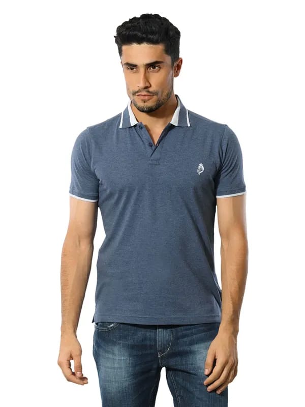 Reid & Taylor Men Grey Blue Polo T-shirt