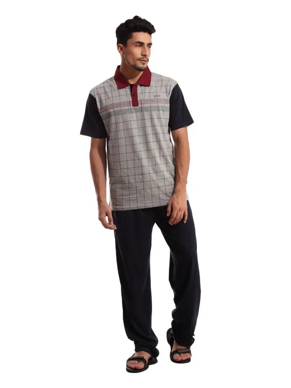 SDL by Sweet Dreams Men Grey & Navy Blue Pyjama Set