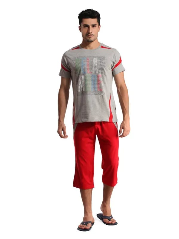 SDL by Sweet Dreams Men Grey & Red Pyjama Set