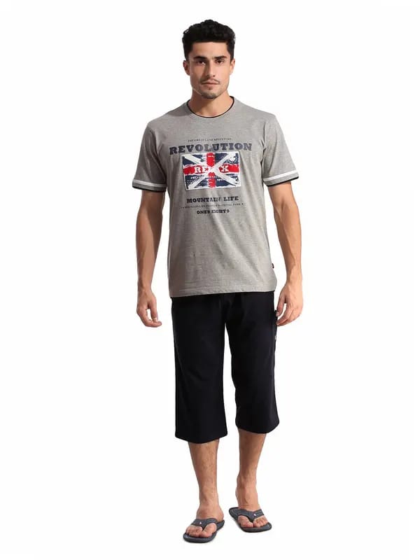 SDL by Sweet Dreams Men Grey & Navy Blue Pyjama Set
