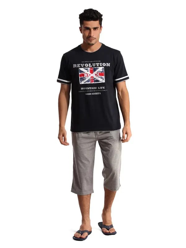 SDL by Sweet Dreams Men Navy Blue & Grey Pyjama Set